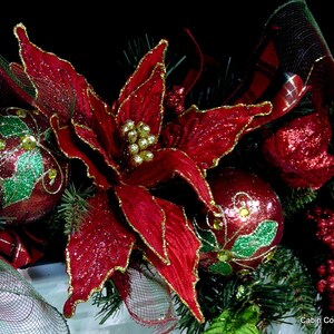 Christmas Mantel Garland, DECORATED Swag, Tartan Plaid, Victorian Country Traditional Poinsettia red green design by Cabin Cove Creations image 4
