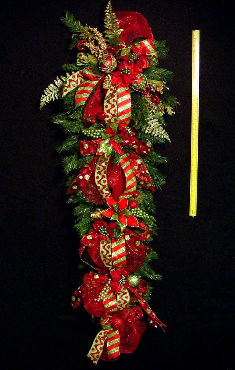 Huge Christmas Teardrop Vertical Swag Wreath 5 ft long red Etsy