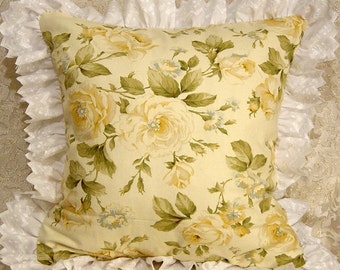 Decorative Throw Pillow English Cottage Home Decor Shabby Yellow Roses Chic Romantic Floral French Country Cottage by Cabin Cove Creations