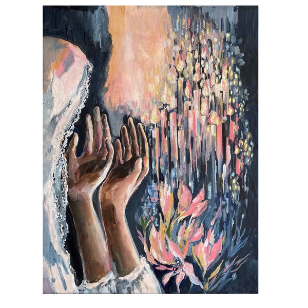 Candlelight Connection— Giclee Art Print from an Original Acrylic Painting, Jewish Art