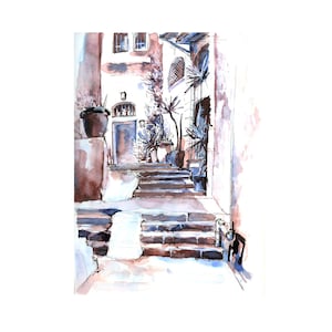 Jerusalem Art Print, Jewish Watercolor Wall Art, Old City Steps