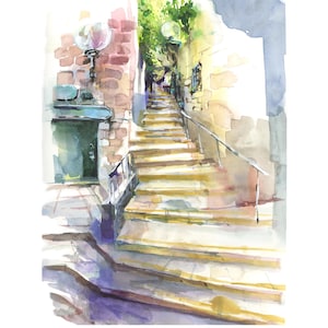 Old Jaffa I, Jewish Art, Watercolor Print, Jaffa/Tel Aviv, Israel, Corner in the Old City Yaffo Series