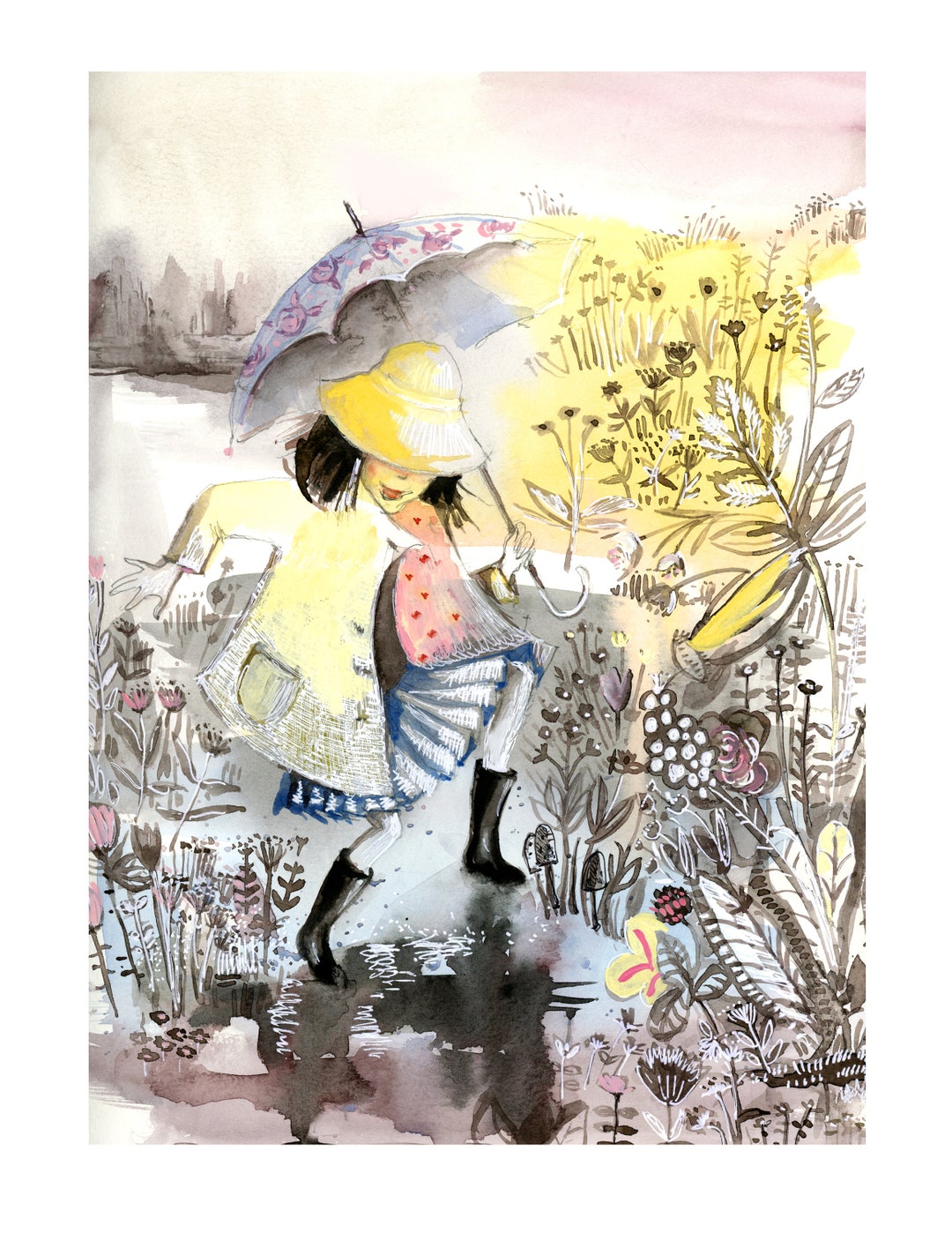 Dancing in the Rain Art Print: Children's Watercolor Illustration - Etsy