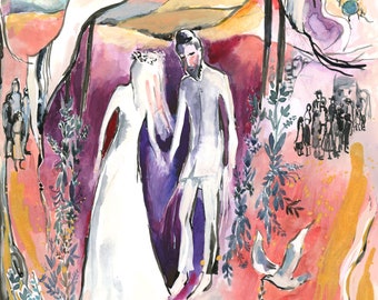 Jewish Wedding, Chuppah Art Print; Vertical Wall Art