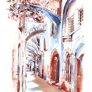 Jerusalem Arches, Old City of Jerusalem, Jewish Art, Watercolor Print