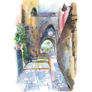 Old Jaffa III,  Israel, Jewish Art, Jaffa/Tel Aviv, Watercolor Print, Corner in the Old City Yaffo Series