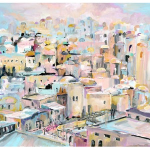 Jerusalem Wall Art Print – Jewish Cityscape Painting, Holy Land Artwork for Home Decor – Jerusalem Dream II