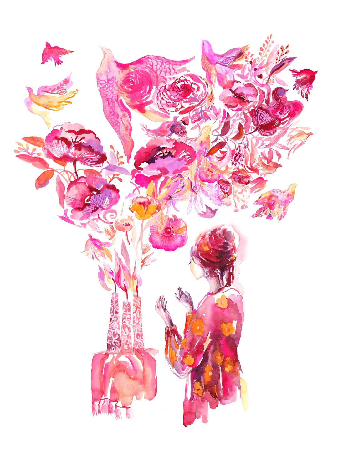 Shabbos Lights, Watercolor Archival Print, Jewish Art Print, Shabbat