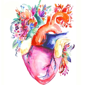 Heart Beat, Anatomical Heart Art Print, Medical Art, Doctor or Nurse Wall Decor,  Anatomical Watercolor Illustration