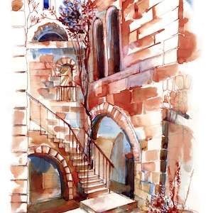 Jerusalem, Corner in the Old City, Jewish Art, Watercolor Print