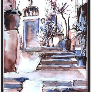 Old City of Jerusalem Steps,,Jewish Art Print, Watercolor,  12 x 24