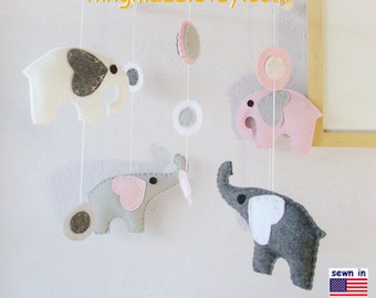 Elephant Baby Mobile: Pink and Gray Modern Nursery Polka Dot Design with Elephant Theme, You can pick your colors
