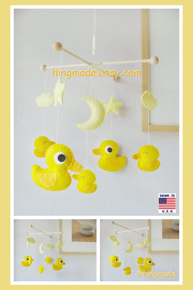 Duck Baby Mobile: Lavande Purple Hearts et Yellow Duck Family Baby Crib Mobile image 5