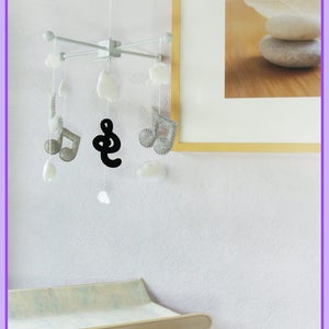 Music Note Mobile: Modern Baby Mobile, Musical Note Nursery, Music Note and Clouds Decor, Kids Room Music Design. Black Grey and White image 7