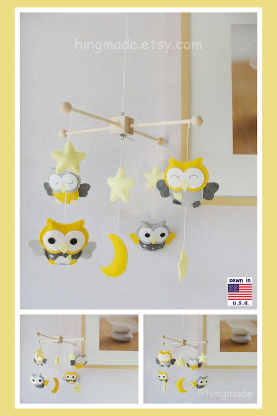 Felt Ball Mobile Elephant Baby Mobile Moder Baby Mobile Yellow Gray Chevron Gender Neutral Baby Crib Mobile Mobiles Kolenik Handmade Products
