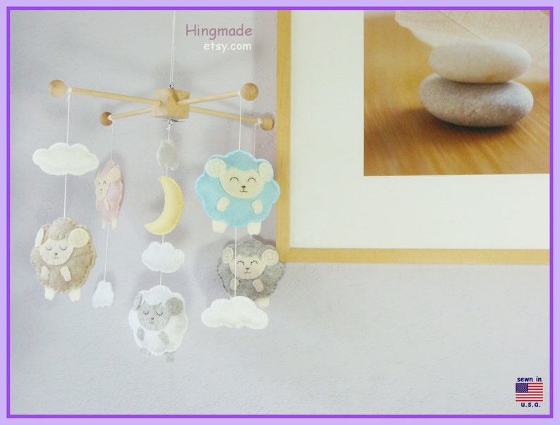 Baby Mobile: Pastel Colors Little Lamb with Pink Heart Theme image 2