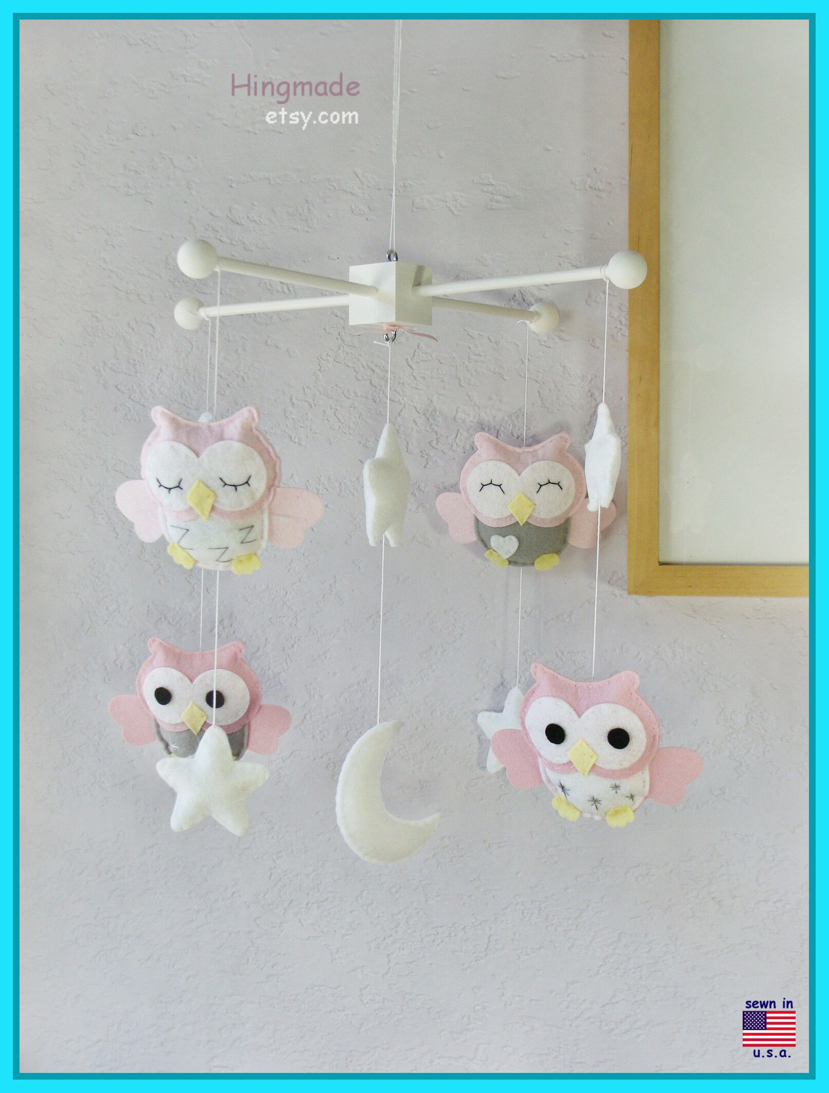 Baby Crib Mobile Pink Owls in White Starry Night Theme Baby Etsy