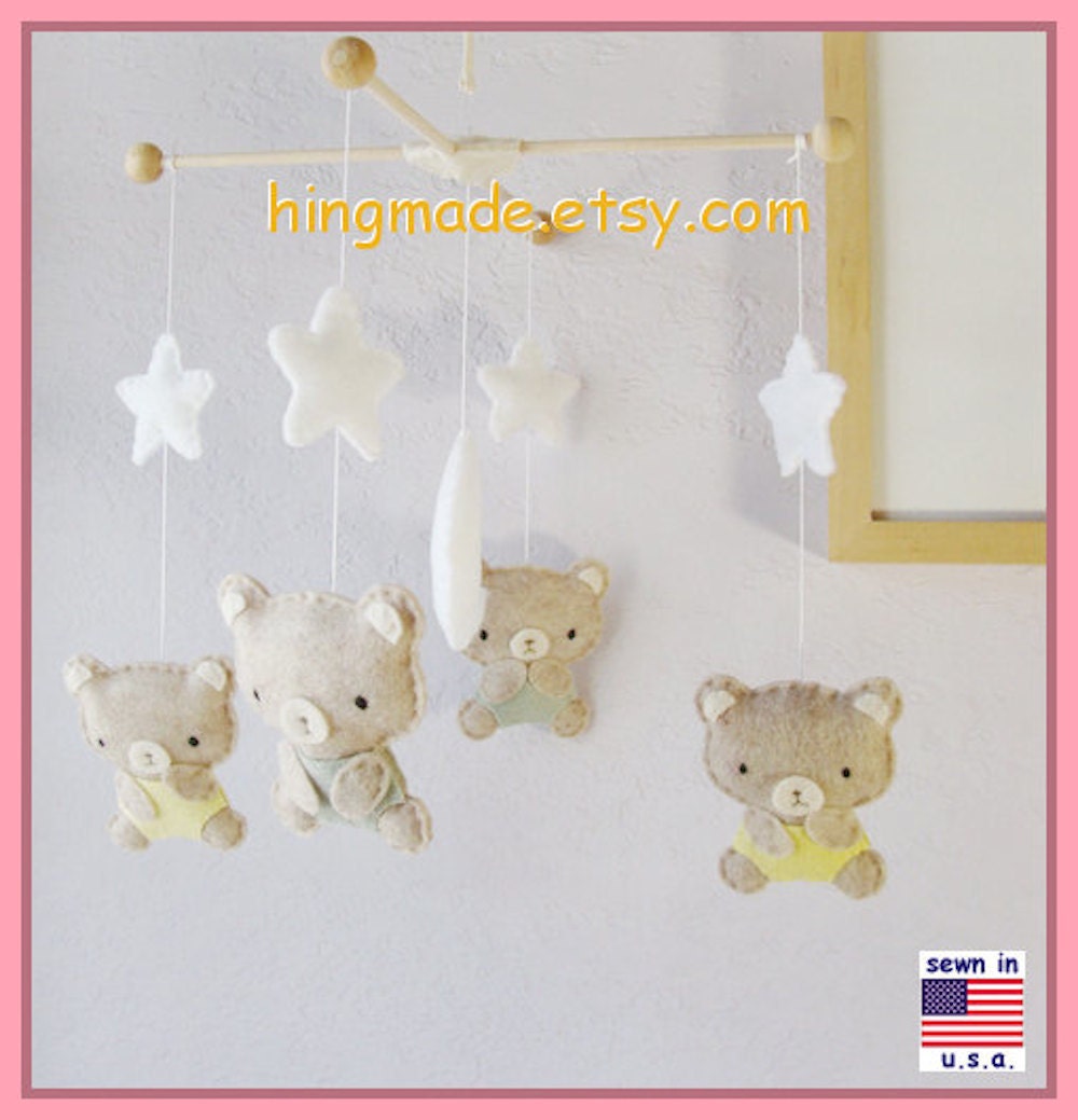 Teddy Bear Mobile Baby Mobile Neutral Mobile Moon and Stars