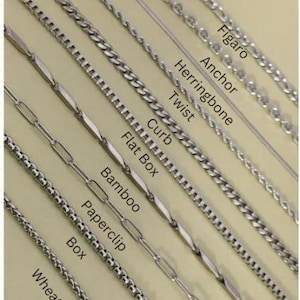 Engraved Silver Chain Necklace, Custom Name jewelry, Engrave Chain, Dainty, Rope, Paperclip, Twist, Figaro, Curb, Box Chain, Gift For Him