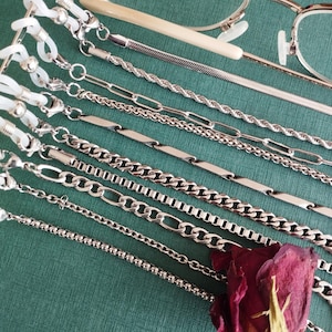Collier chaîne en argent avec lunettes de soleil, corde, gourmette, figaro, cadeau pour elle ou pour lui, chaîne de lunettes de soleil, lanière pour lunettes, meilleur cadeau de Saint-Valentin