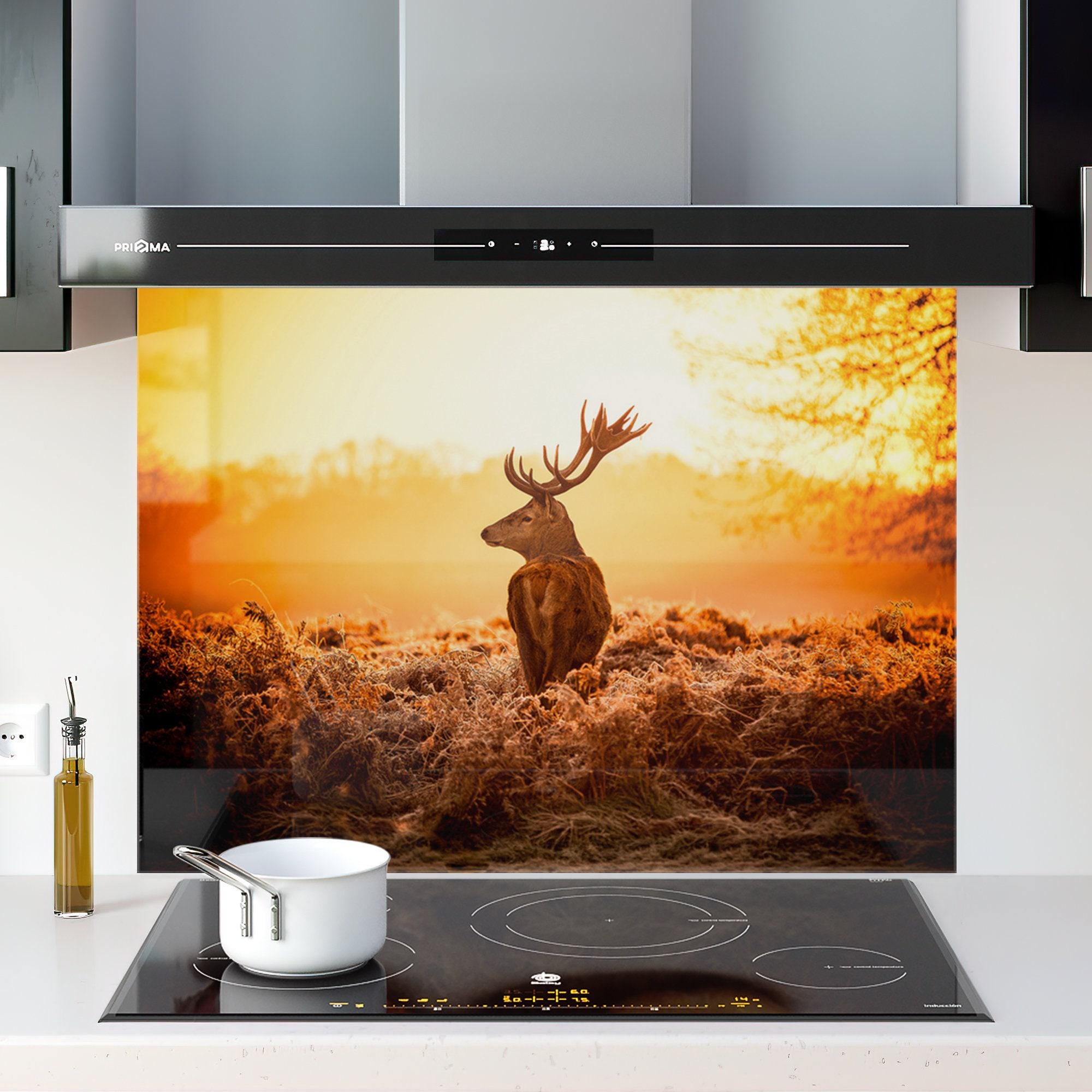 Kitchen Splashback Deer Stag Horns Wild Animal Autumn Forrest Tempered ...