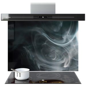 Stänkskydd för kök, grå rökvåg, abstrakt konst, härdat glas, väggpanel bakom spis och diskho | PrizmaSplashbacks