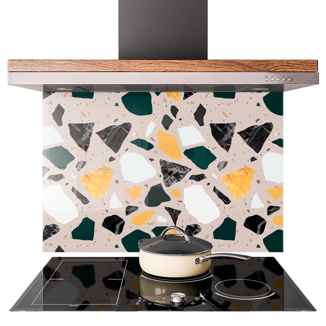 Kitchen Splashback Modern Terrazzo Pattern Tempered Glass Backsplash ...