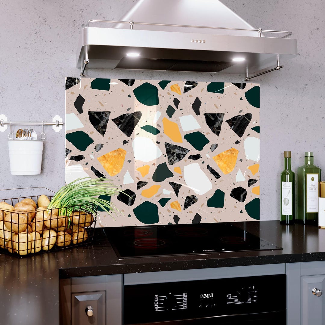 Cooker Splashbacks Patterned Kitchen Splashback Modern Terrazzo Mosaic Pattern Tempered Glass ...