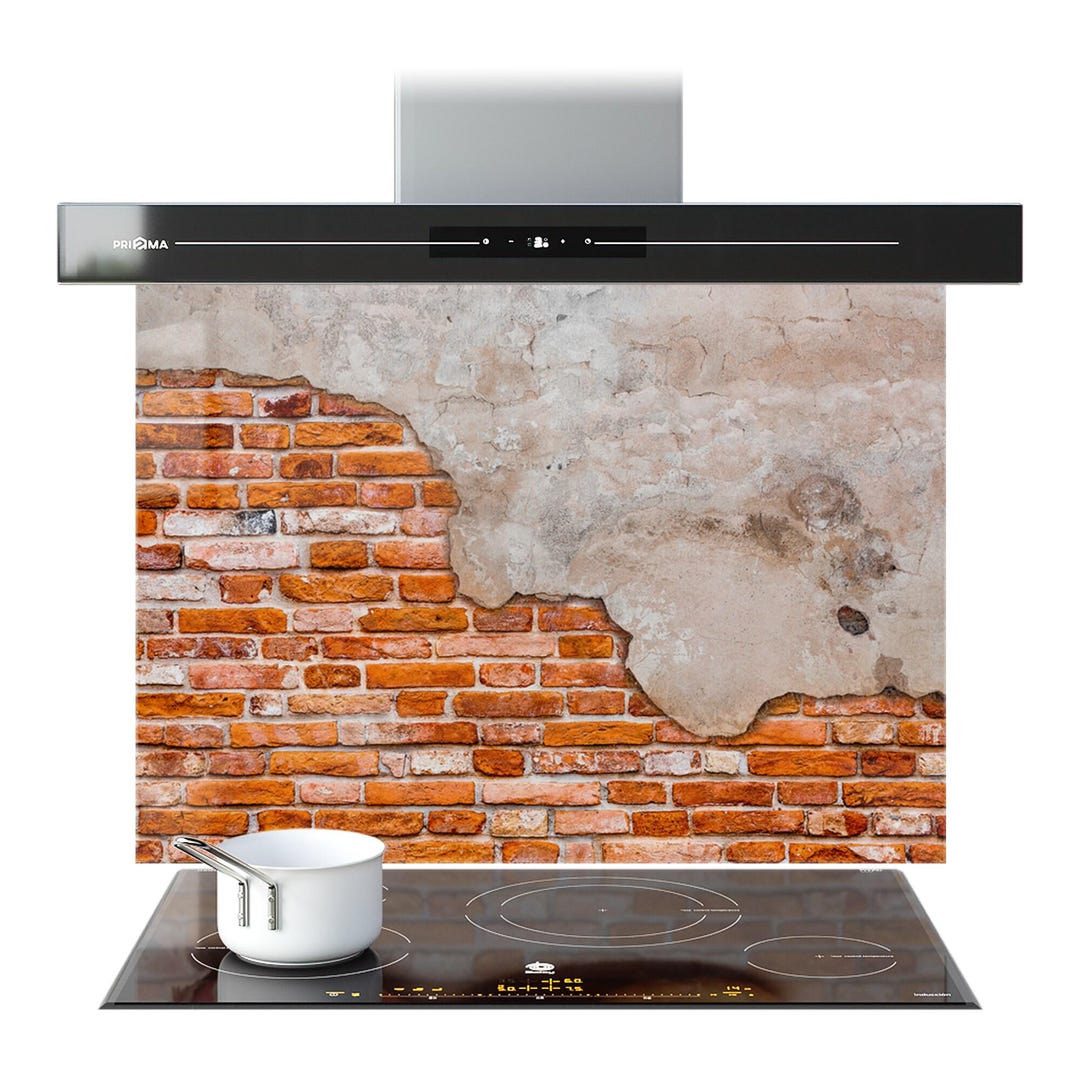 Kitchen Splashback Stone Brick Wall Pattern Tempered Glass Backsplash ...