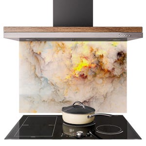 Stänkskydd för kök Abstrakt beige moln härdat glas bakstänkskydd väggpanel bakom spis och diskho | PrizmaSplashbacks