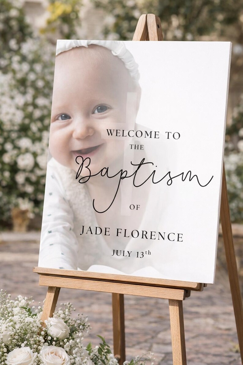 Baptism Welcome Sign Template With Photo – Girl Christening Editable ...