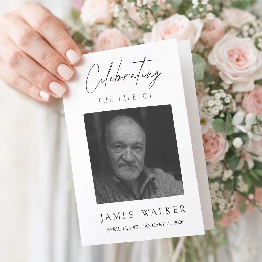 Funeral Program Template Canva | Minimalist Celebration of Life ...