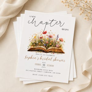 Editable Bridal Shower Invitation  | A New Chapter Begins Invite, Book Themed Canva Template, Hen Party Digital Download