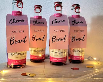 JGA / Flaschenanhänger / Cheers / Braut / rosa / Sekt / Jungesellinnenabschied / JGA Deko / descarga digital / PDF