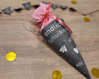Schultüte DIY Template Set mit Girlande | Einschulung 2026 | digitaler Download | Geschenkidee