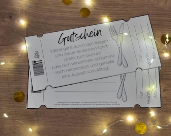 Gutschein / Essen / Zeit statt Zeug / Descarga digital / Kochabend Geschenk / PDF zum Ausdrucken / Dinner Geschenkidee