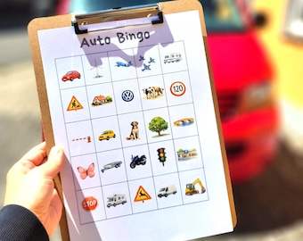 Autobingo Kinder PDF zum Ausdrucken / Reisespiel Autofahrt Beschäftigung / Roadtrip Spiel Kinder / Lange Autofahrt / Sofort Descargar
