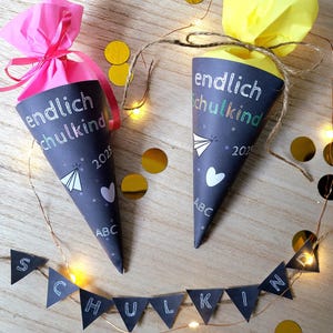 Schultüte DIY Vorlage 2er Set & Girlande | Digitaler Download | Bastelset Einschulung 2025 | endlich Schulkind PDF