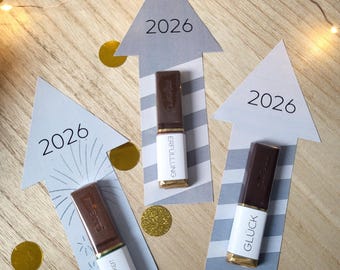 Envoltorio de chocolate imprimible con forma de cohete para Año Nuevo / Recuerdos DIY 2026 (Descarga digital)