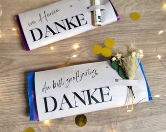 Schokoladen Banderole Danke Vorlage PDF | (Geld)geschenk Verpackung zum Ausdrucken | Geschenk Erzieher Lehrer Kollegin | Digitaler Download