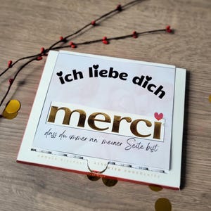 Merci Botschaft mit Banderolen zum Ausdrucken / Geschenkidee für Valentinstag / Dankeschön Schokolade / Geschenk Bedanken