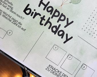 Geburtstagsrätsel Kinder PDF zum Ausdrucken / Schatzsuche Geschenkverpackung / Rätselcode Überraschung Kindergeburtstag / Descargar