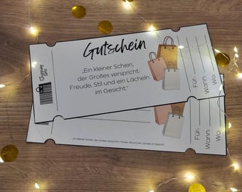 Gutschein / Geldgeschenk / gemeinsames Shopping / Zeit statt Zeug / Descarga digital / / PDF zum Ausdrucken / Geld Geschenkidee
