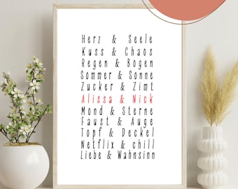 Personalisiertes Paar Poster Descargar / Liebe Spruch Wanddeko Digitaldruck / Romantisches Geschenk Valentinstag Hochzeit Jahrestag