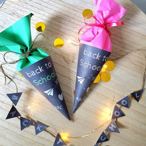 Schultüte Vorlage & Back to School Girlande | PDF Bastelvorlage Einschulung 2025 | Digitaler Download | DIY Schulanfang Printable