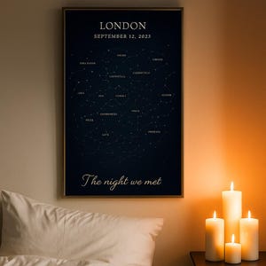 Affiche personnalisée de carte des étoiles, carte des étoiles de la nuit où nous nous sommes rencontrés, cadeau romantique pour couple, cadeau de vacances/anniversaire pour fille, affiche/portrait romantique