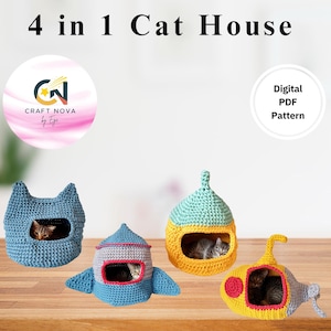 New 4-in-1 Crochet Cat House PDF Pattern Bundle – Amigurumi Cat Bed DIY Tutorial - Trends Crochet Pattern - Viral Cat House Bundle - PDF