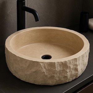 Handmade Travertine Vessel Sink: Luxury Natural Stone Bathroom Basin