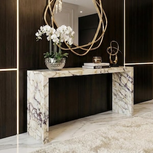Consola de entrada de mármol Calacatta Viola hecha a mano: Cómoda moderna de lujo