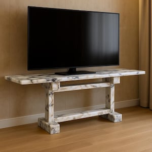 Calacatta Marble Console Table, Elegant Handmade Stone Furniture, Modern Luxury Marble Console for Living Room
